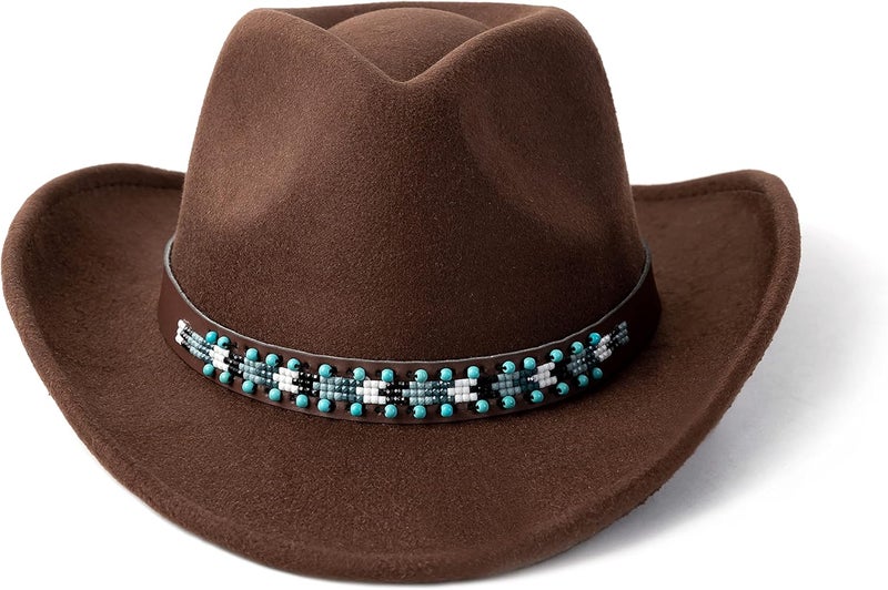 Gossifan Western Cowboy & Cowgirl Hat Felt Wide Brim Women Men Fedora Hats - Image 2